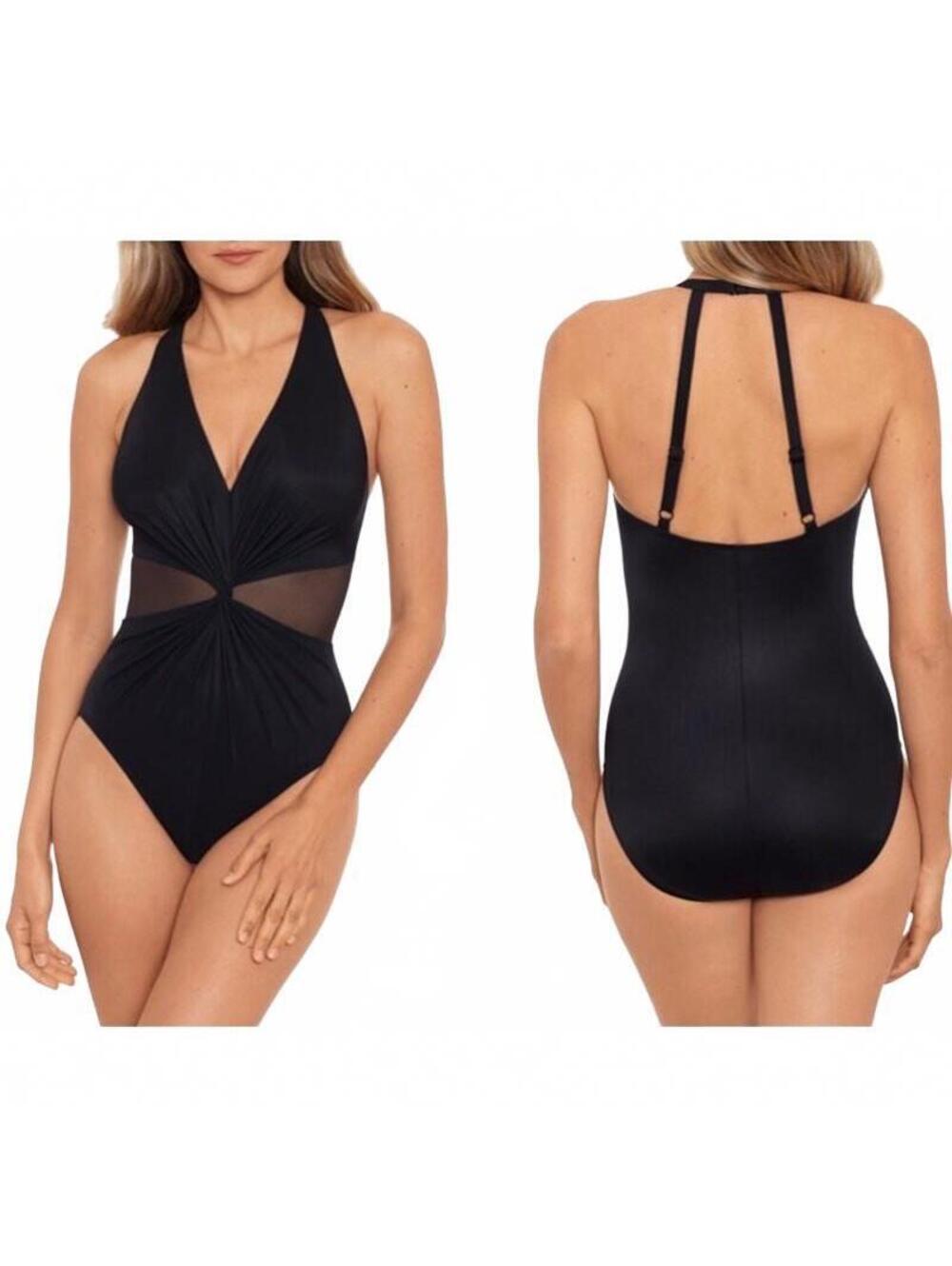 Miraclesuit Illusionist Wrapture One Piece black v neck Swimsuit size 10